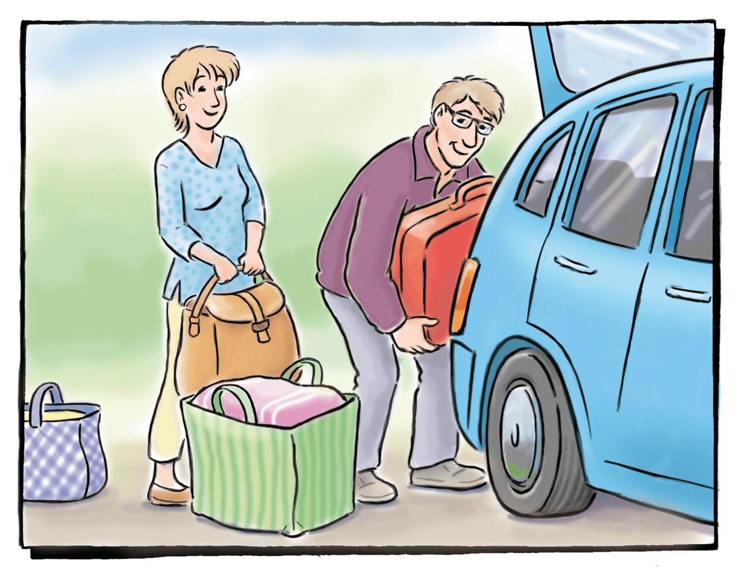 Connis Eltern packen das Auto