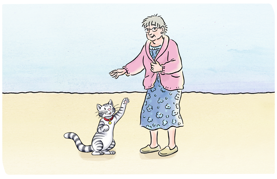 Oma Marianne spielt mit Kater Mau