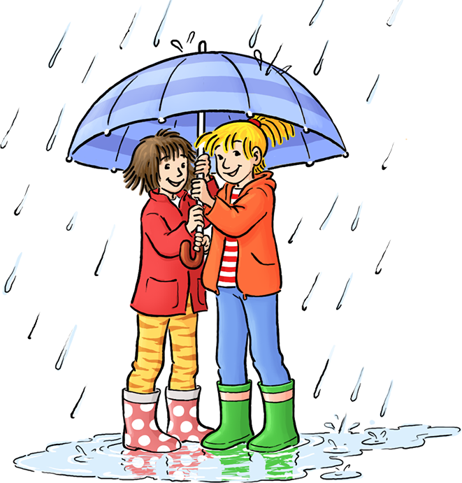 Unterm Regenschirm im Herbst mit Conni und Billi