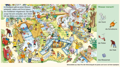 Wimmelbild vom Wasserspielplatz zum Suchen